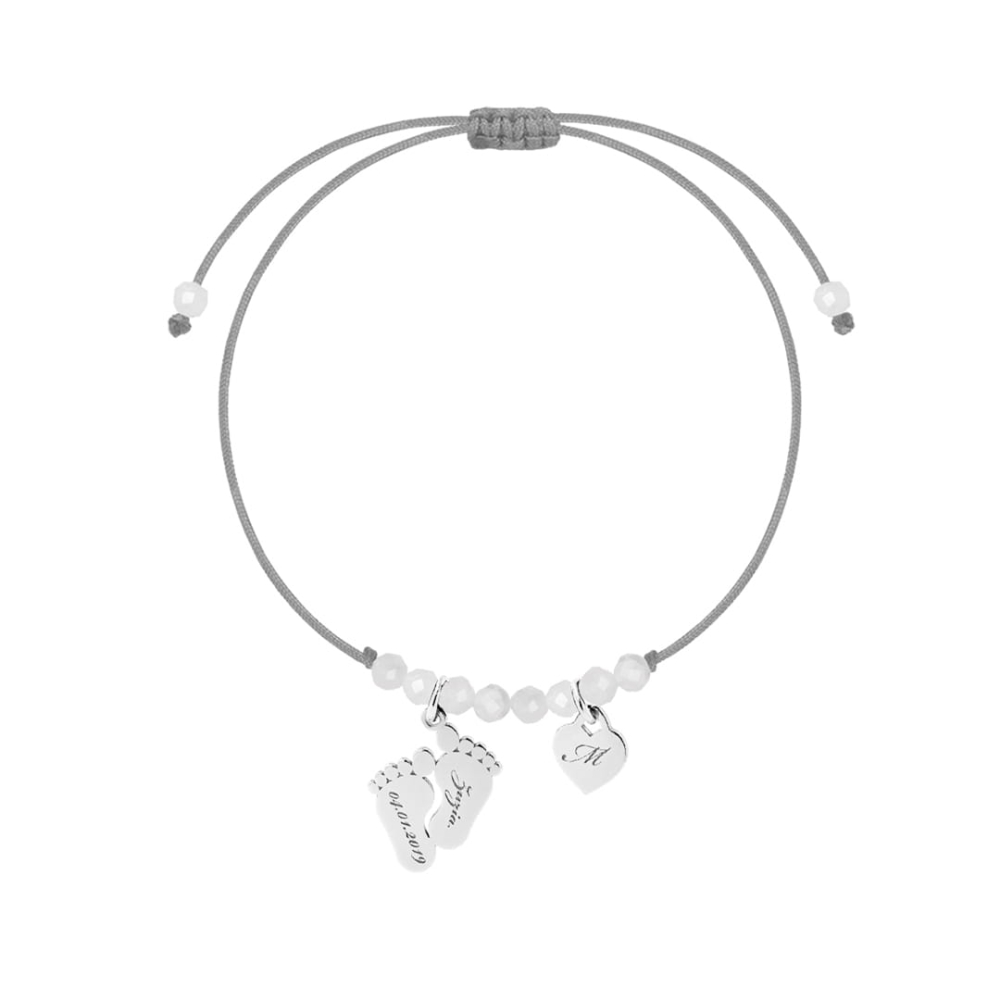 Bransoletka Na Sznurku Szara Kamień Księżycowy Stópki Biale Silver.jpg