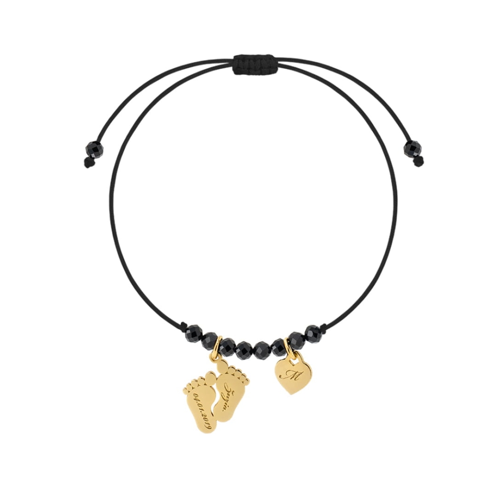 Bransoletka Na Sznurku Czarna Spinel Stópki