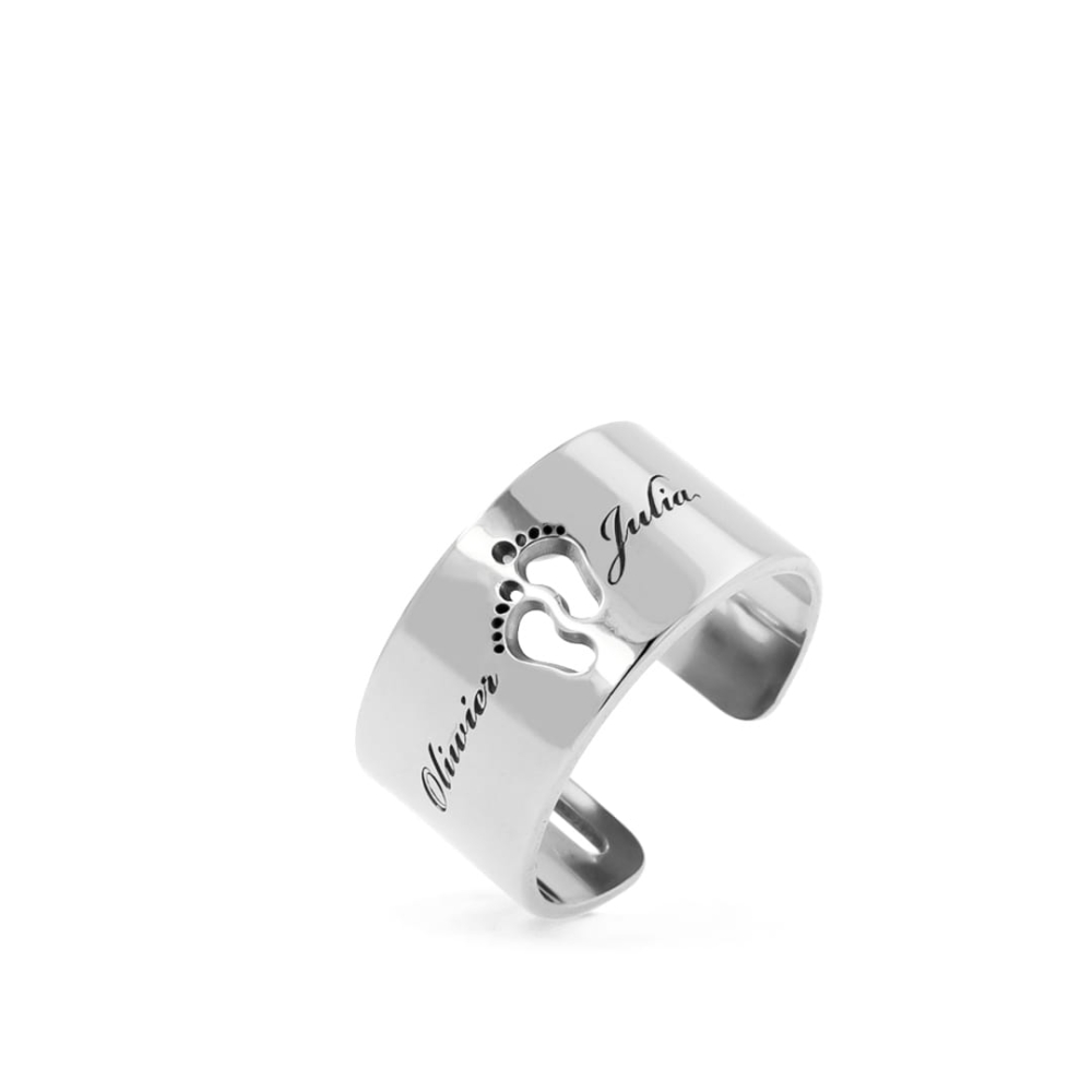 Złota Szeroka Obrączka Stópki Silver Białe.jpg