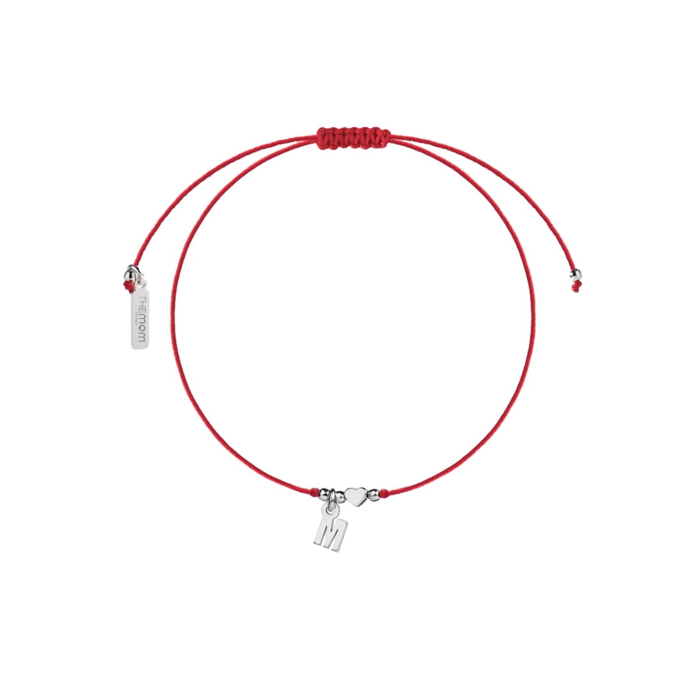 Bransoletka Na Sznurku Czerwona Literka Serce Silver THEMOM.jpg