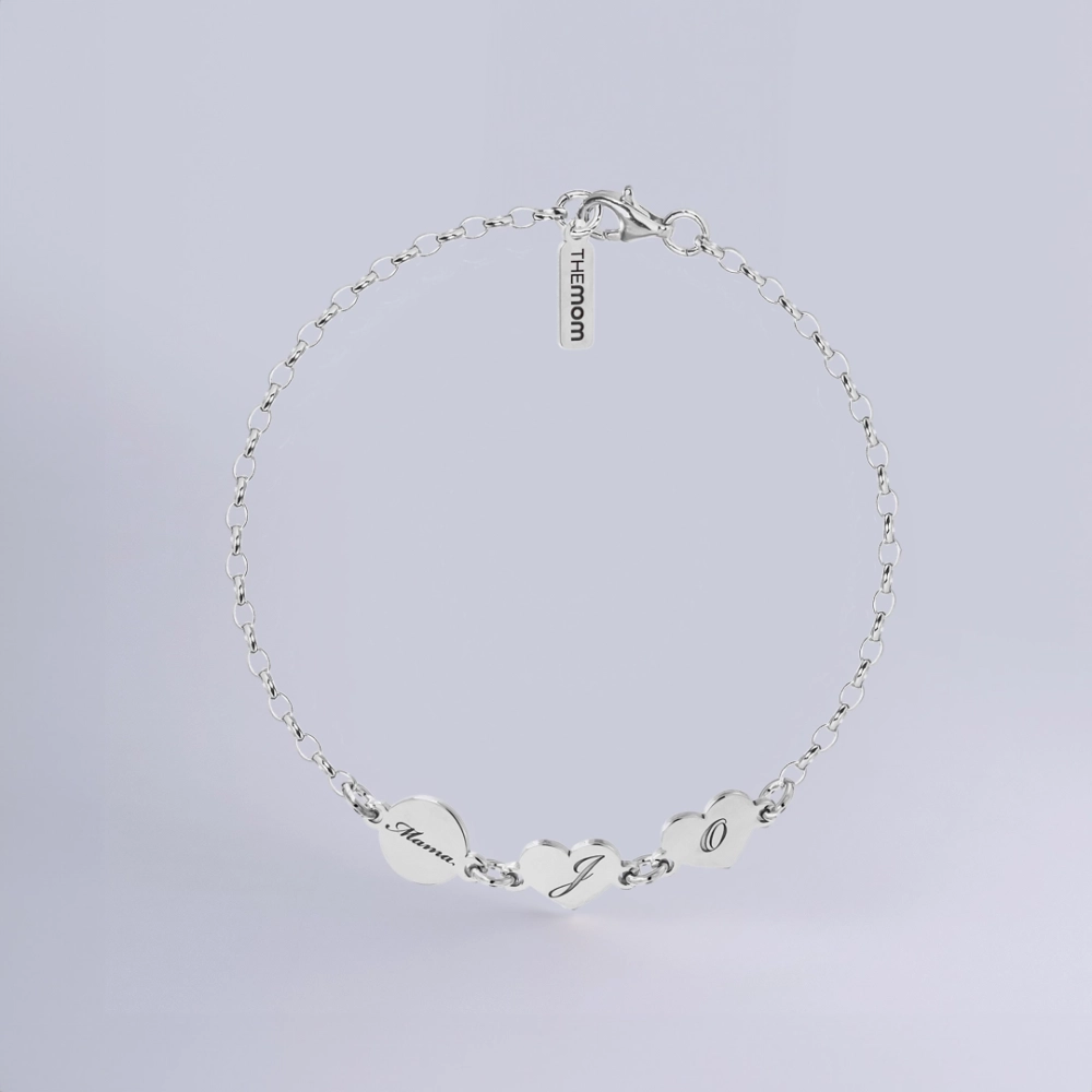 Złota Bransoletka Mama Serca Zblizenie Silver.webp