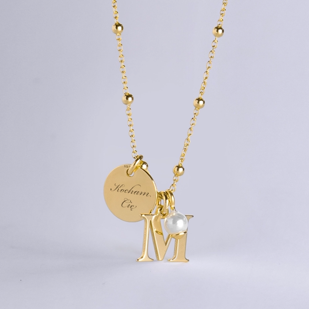 Złoty Naszyjnik Damski z Literką dla Ukochanej, dla Żony