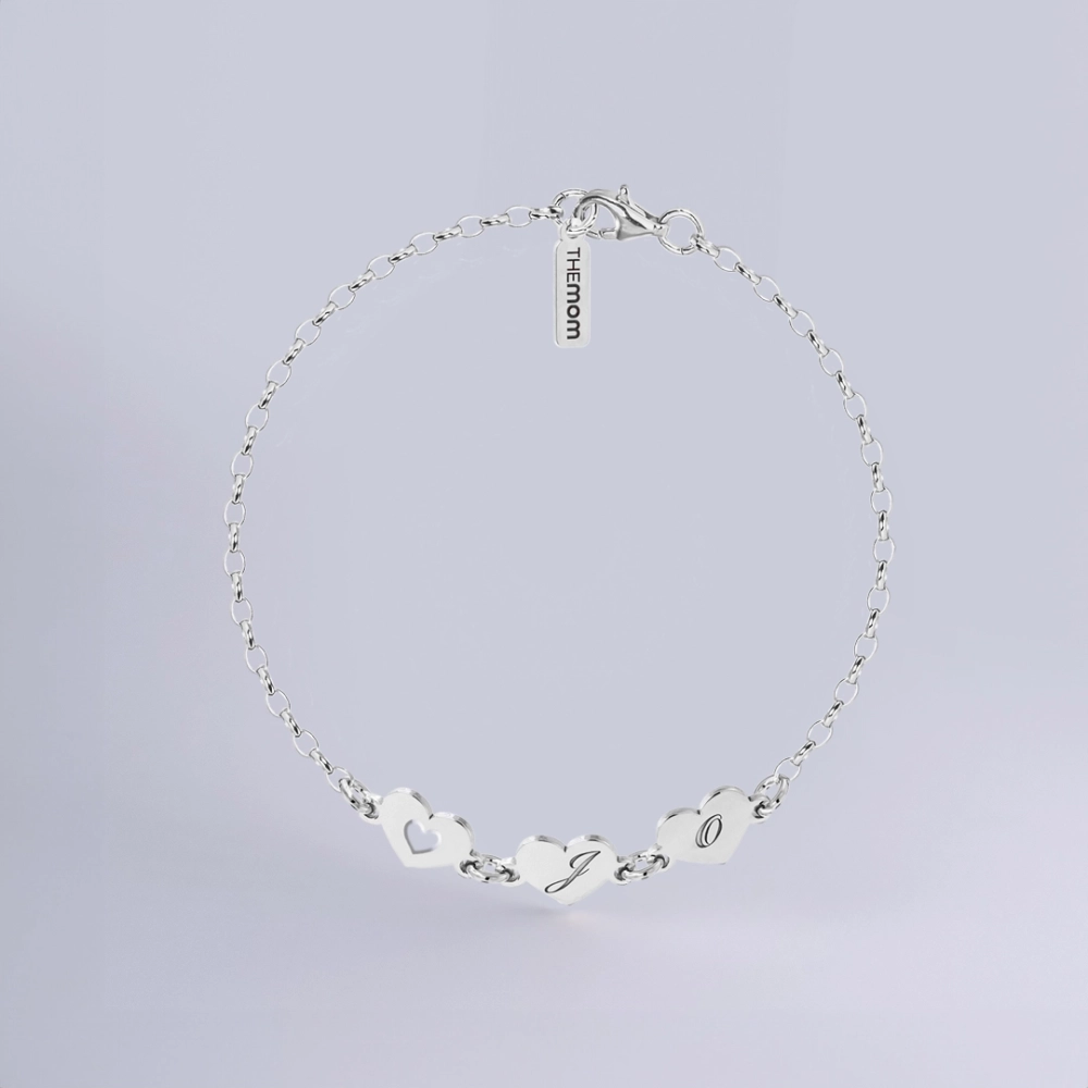 Srebrna Bransoletka Trzy Serca z Grawerem