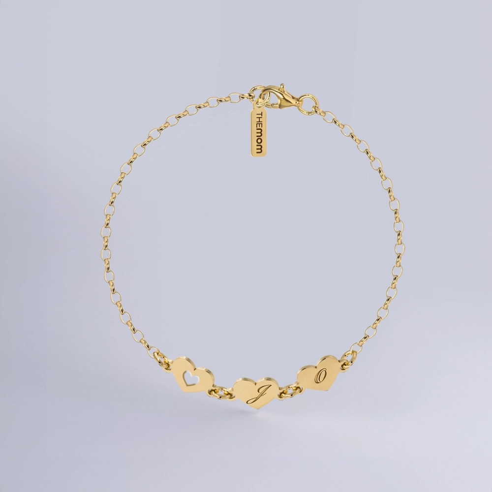 Złota Bransoletka Trzy Serca z Grawerem