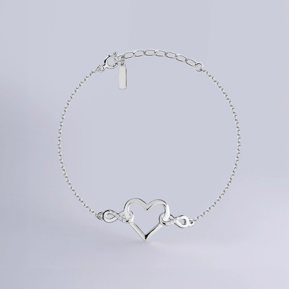 Srebrna Bransoletka Serce Nieskonoczoność