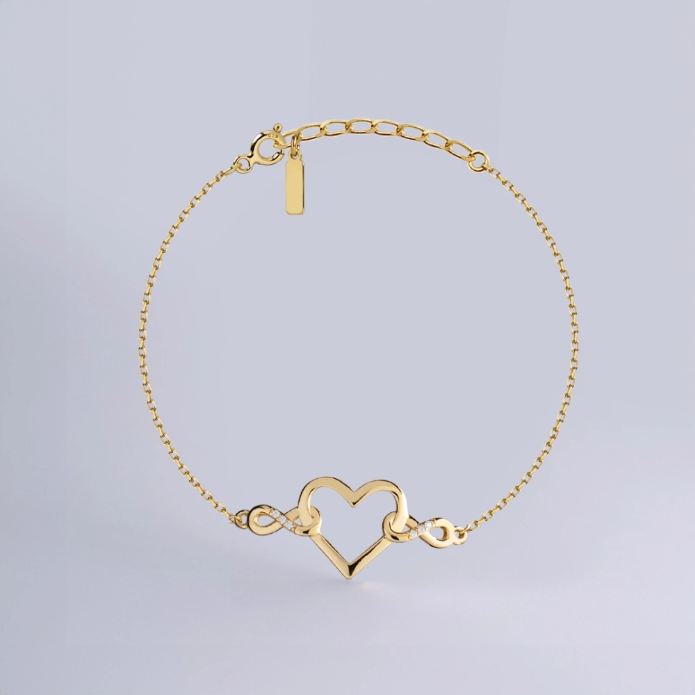 Złota Bransoletka Serce Nieskonoczoność