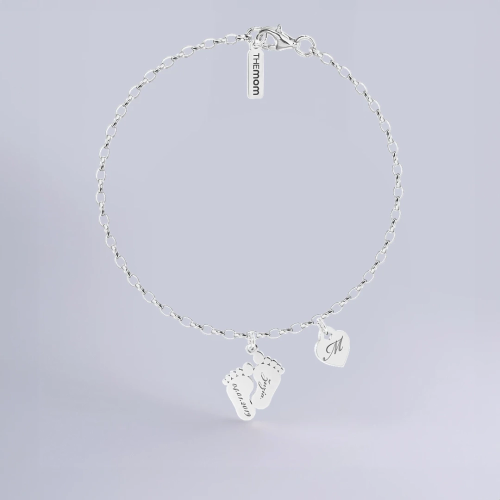 Srebrna Bransoletka Dla Mamy Stópki Serce