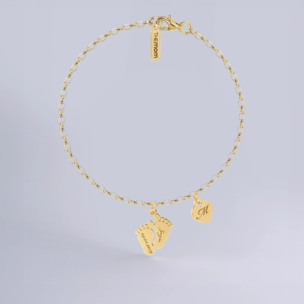 Złota Bransoletka Dla Mamy Stópki Serce