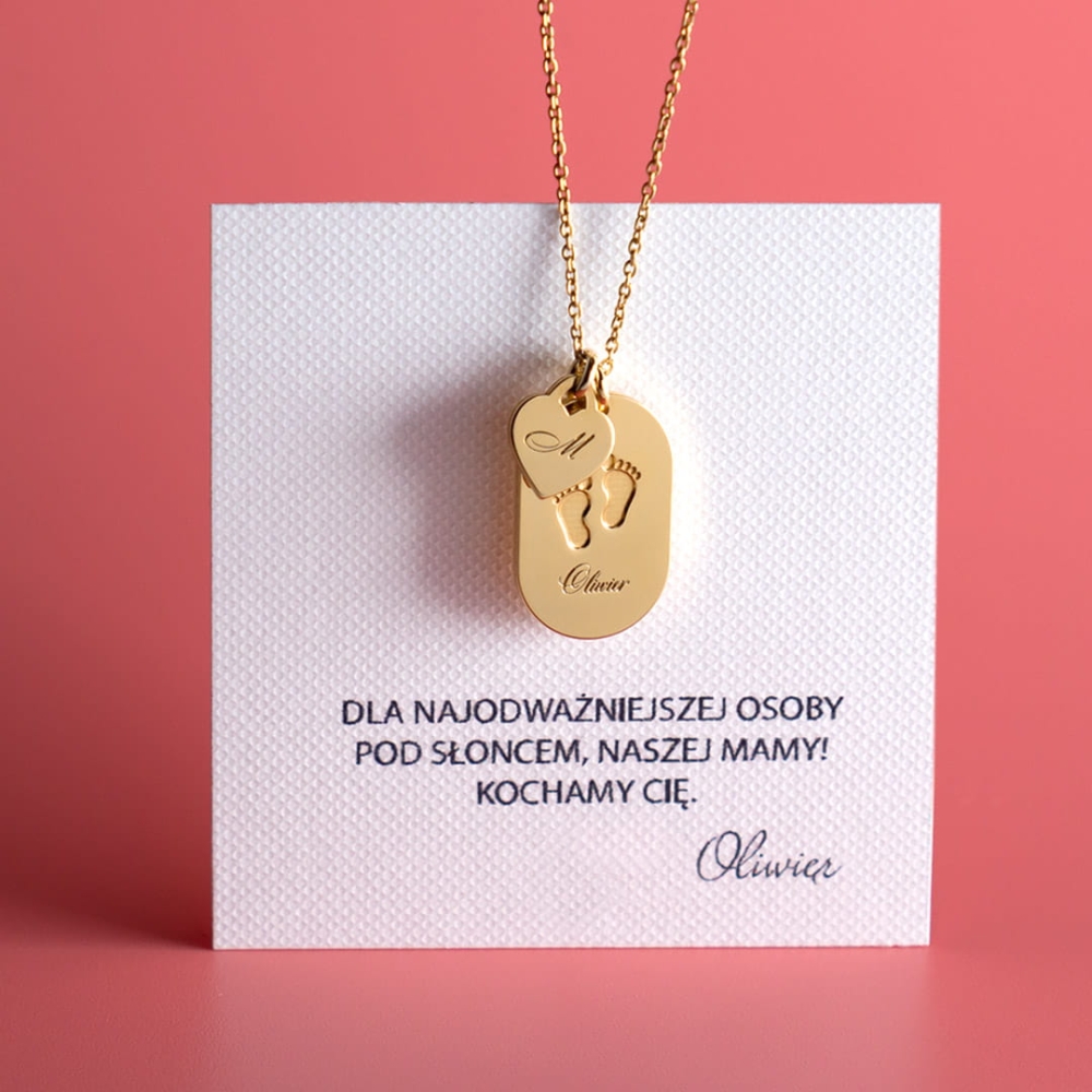 Złoty Naszyjnik Dwie Zawieszki Serce Gold Dedykacja.jpg