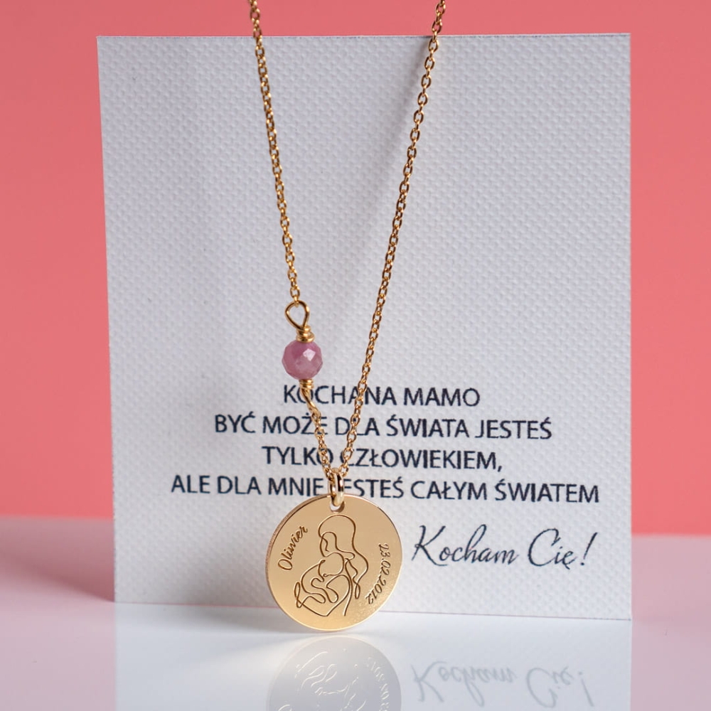Złoty Naszyjnik Medalik Mama Dziecko Gold Rose Dedykacja.jpg